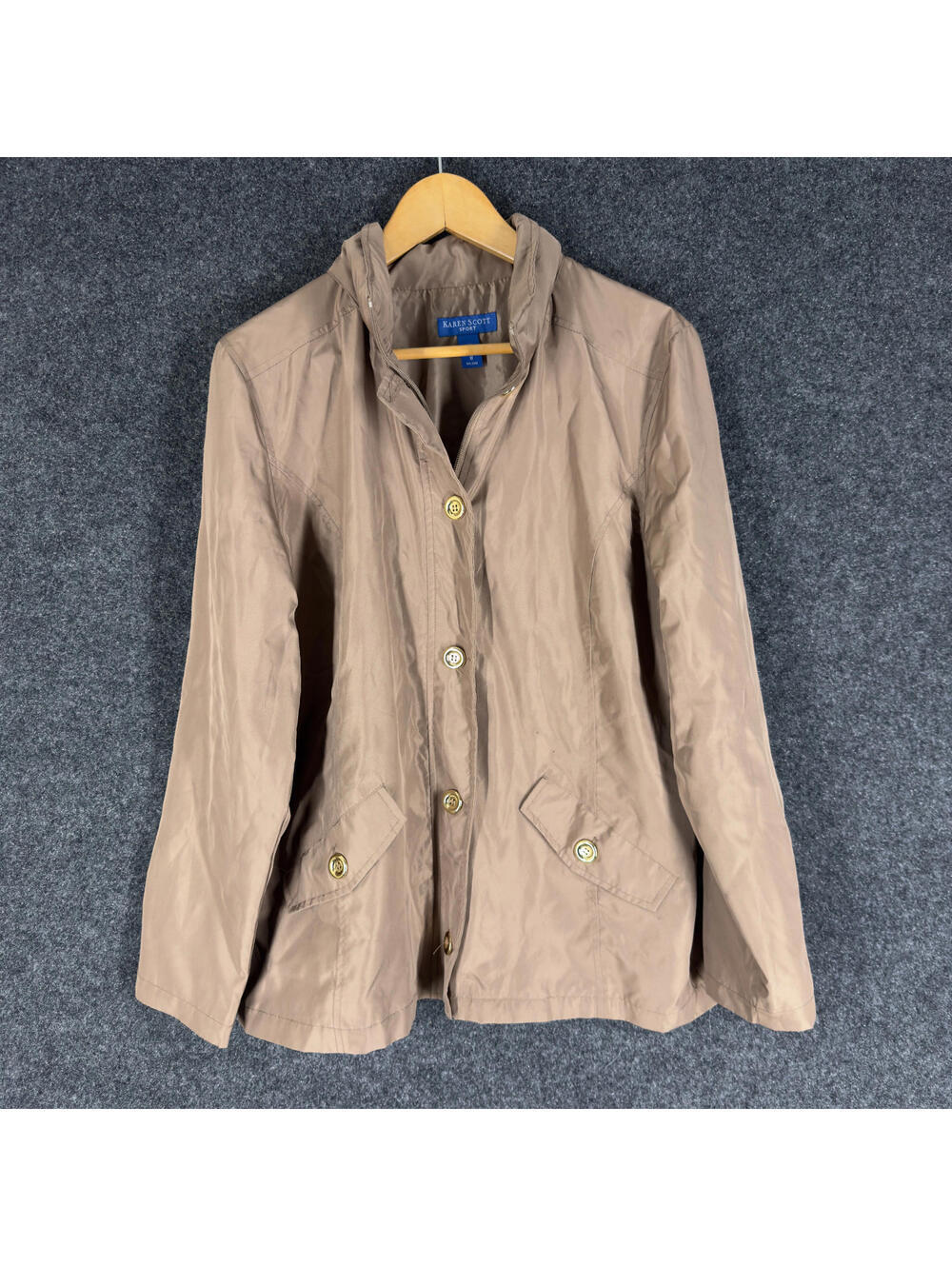 Karen Scott Jacket Women M Medium Brown Collared Long Sleeve Full Zip Pockets